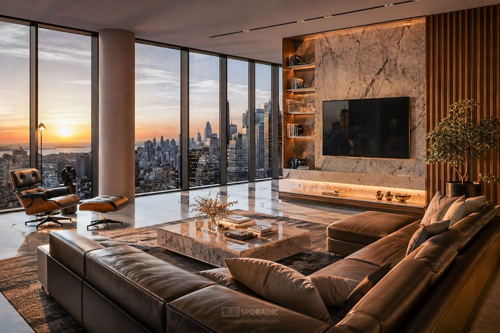 Luxury modern living room 3d visualization