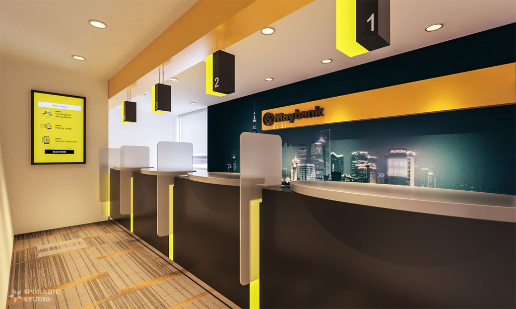 Maybank Shanghai Teller Counter 3d interior visualization