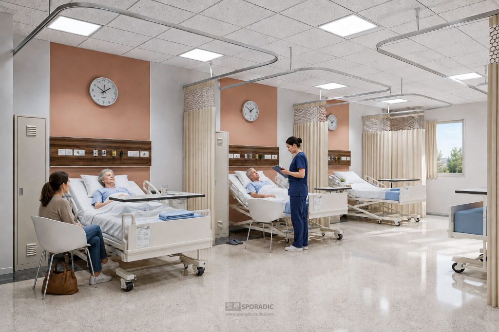 Modern Hospital Ward and Patient Care 3D Interior Rendering 3d architectural rendering