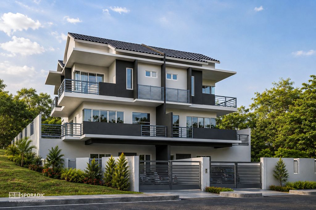 Realistic Malaysian Triple-Storey Semi-Detached House Architectural Visualization 3d architectural rendering